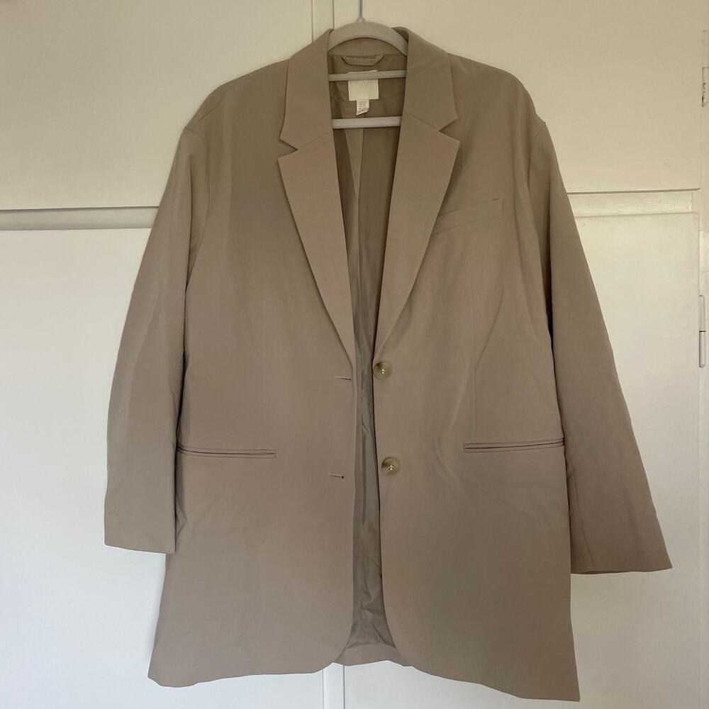 H&M Beige Gray Oversized Lightweight Summer Blazer Suit Jacket — Women's Size XS